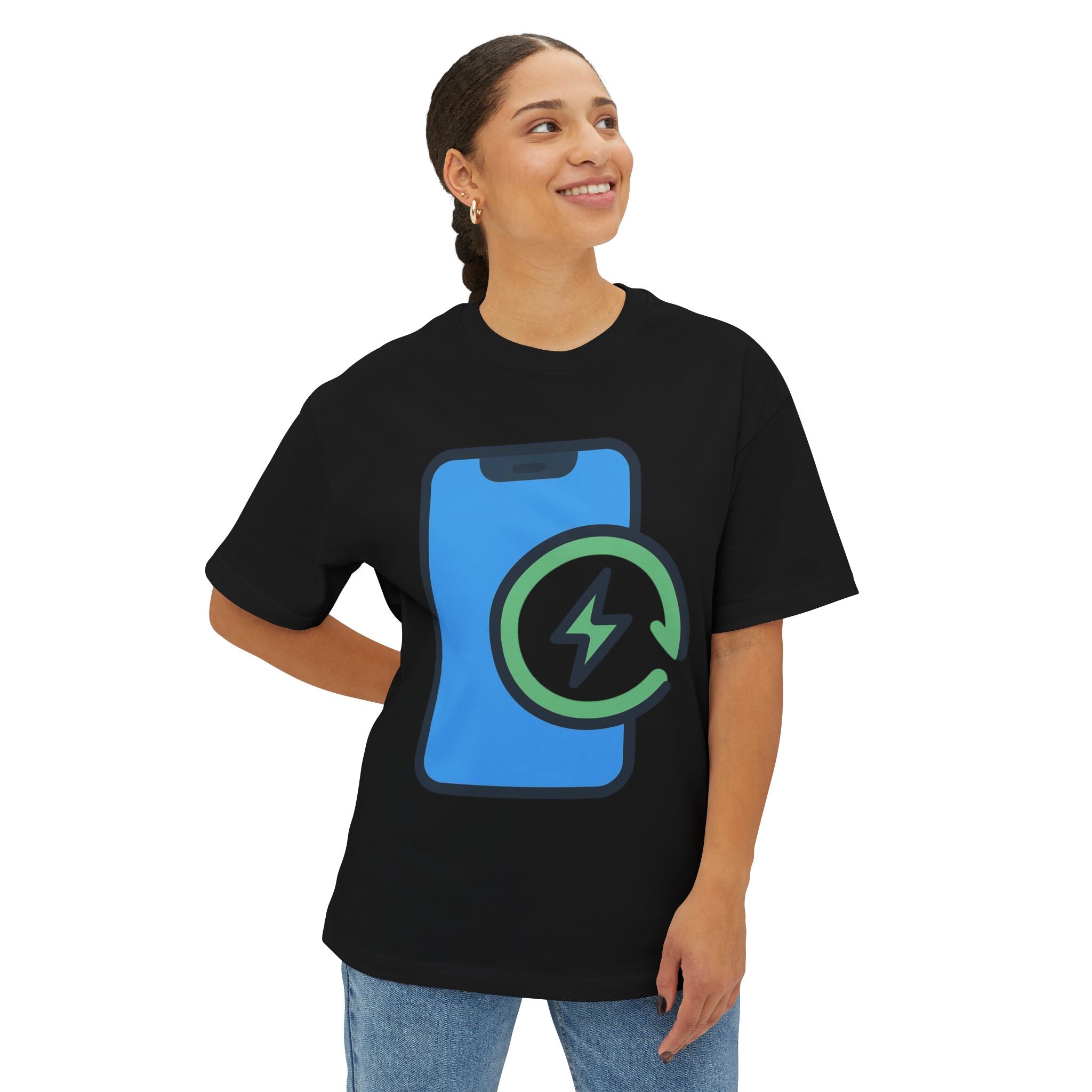 Phone Charging Icon Tee — Tech Recharge Graphic T-Shirt