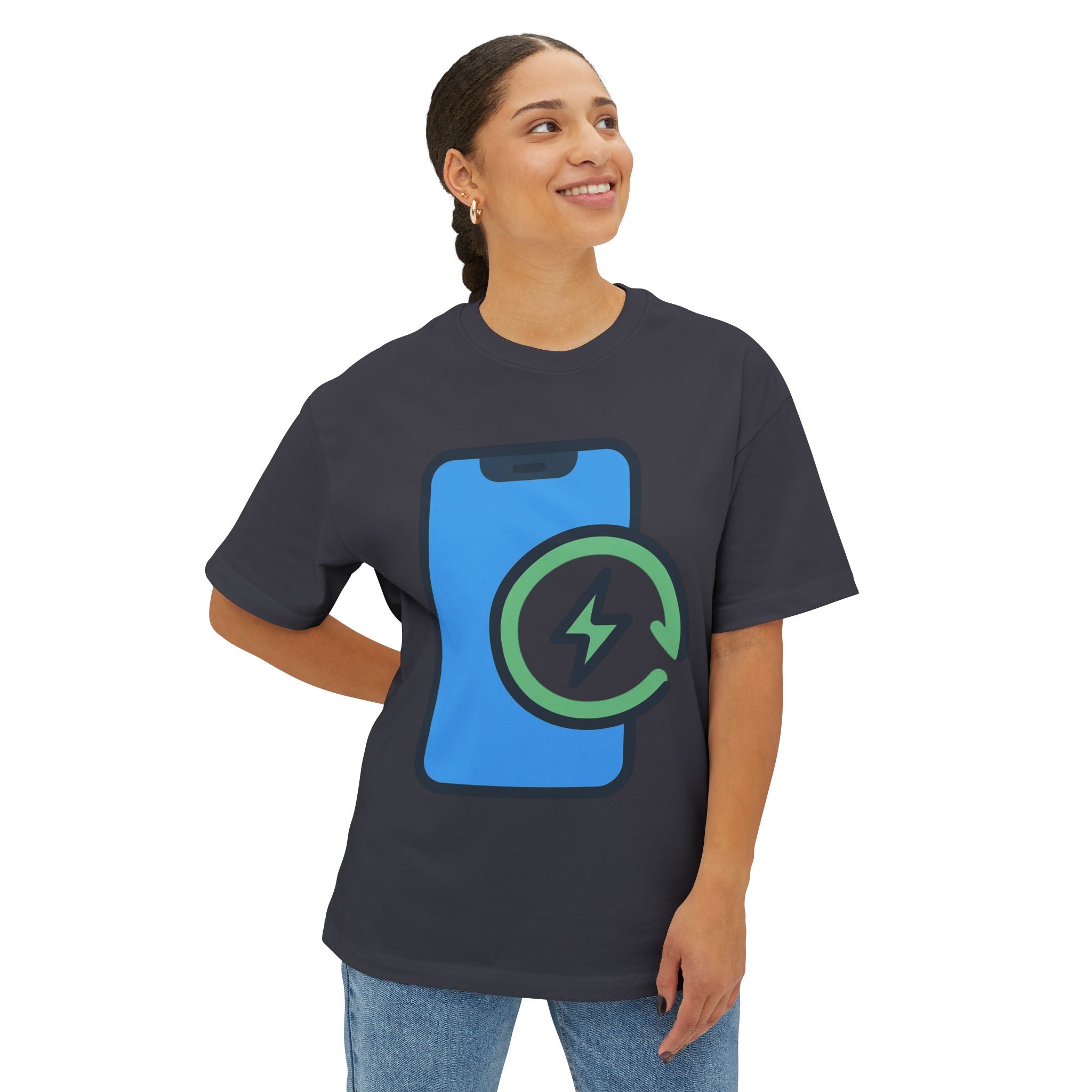 Phone Charging Icon Tee — Tech Recharge Graphic T-Shirt