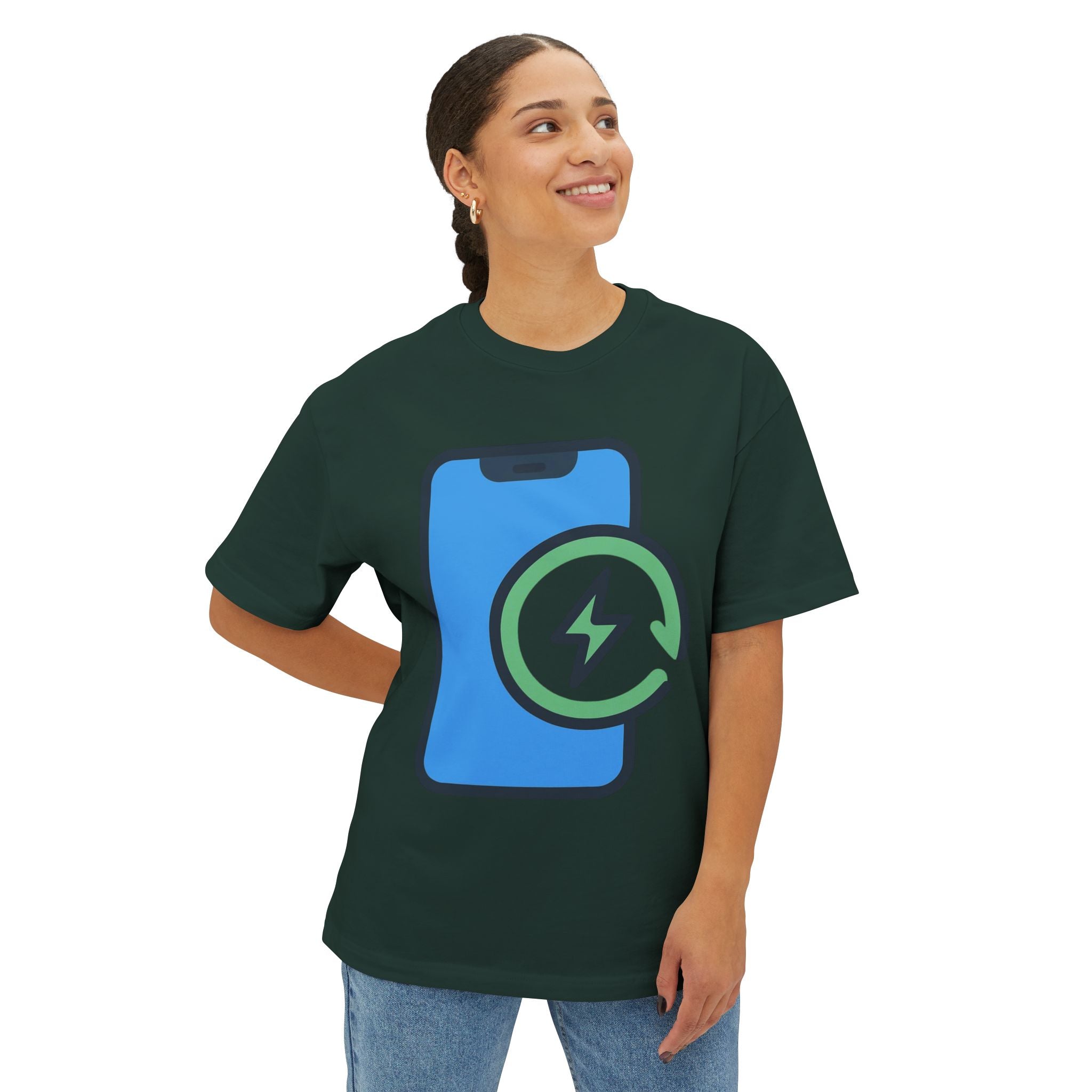 Phone Charging Icon Tee — Tech Recharge Graphic T-Shirt