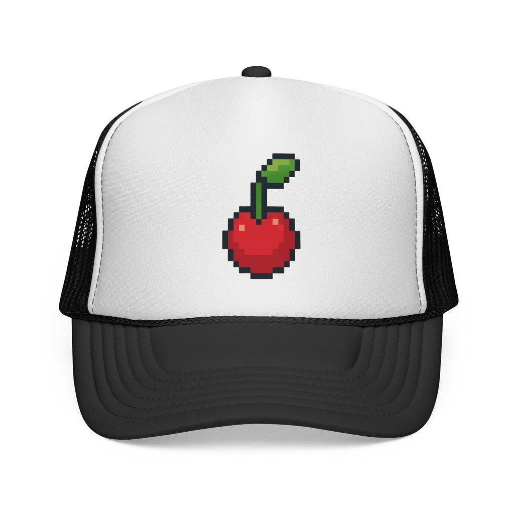 Pixel Cherry Trucker Cap — Retro 8‑Bit Fruit Snapback Hat