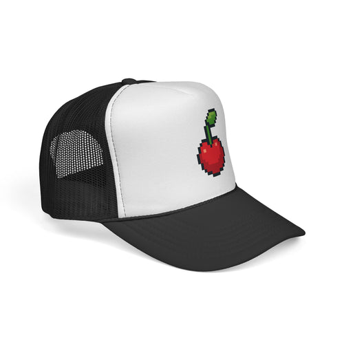 Pixel Cherry Trucker Cap — Retro 8‑Bit Fruit Snapback Hat
